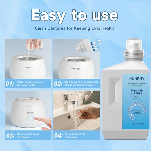 Image of Ultrasonic Retainer Cleaner Solution for Ultrasonic Denture Cleaner-Professional Cleaning of Retainers, Invisible Aligners, Mouth Guards, Night Guards, Remove Odors, Discoloration & Stains 32oz