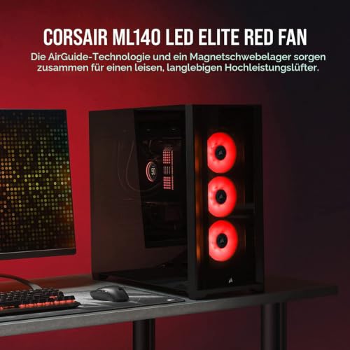 Corsair ML140 LED ELITE, 140mm PWM-Lüfter mit LEDs (CORSAIR AirGuide-Technologie, Magnetschwebelager, Bis zu 1.600 U/min, acht helle LEDs… – Ansicht 2
