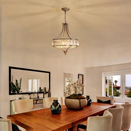 Brushed-Nickel-Crystal-Chandeliers-for-Dining-Room-Modern-Round-Light-Fixture-for-Kitchen-Hallway-Bedroom-Foyer-Living-Room-4-Lights-Farmhouse-Adjustable-Height-Hanging-Light-16-Inch