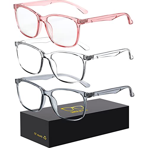 Image of Oilway Blue-Light Blocking Glasses Computer Reading /Gaming /TV /Phones Glasses Fashion Anti Eyestrain Glasses for Women Men(D7 Gray + Transparent + Pink)