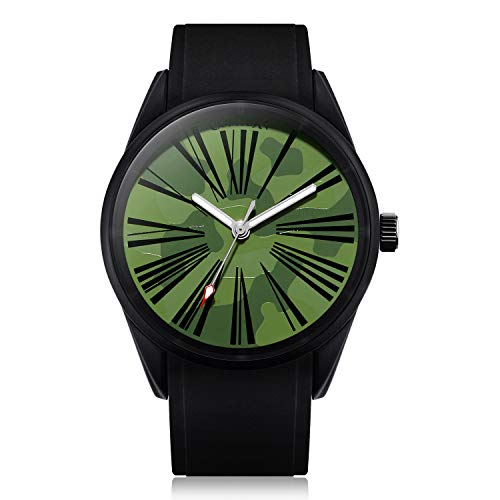 Preisvergleich Produktbild Comtex Herren-Armbanduhr, schwarzes Silikonband, Quarz, Analog, grünes Zifferblatt, Sport-Armbanduhr, wasserdicht