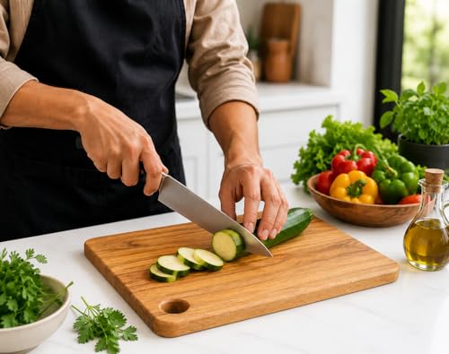 Image of Premium Luxury 100% Natural Mango Wood Cutting & Chopping Board Knife-Friendly, for Vegetables, Fruits and Meat | Natural Finish | 15 x 9 x 0.75 Inch Large | Durable & Handcrafted - 1 Year Warranty