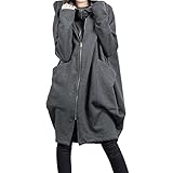 [Big laugh] [ ビッグ ラフ ] パーカー トップス アウター ビックシルエット オーバー サイズ ロング 丈 無地 長袖 女子 レディース (グレー, 2XL)