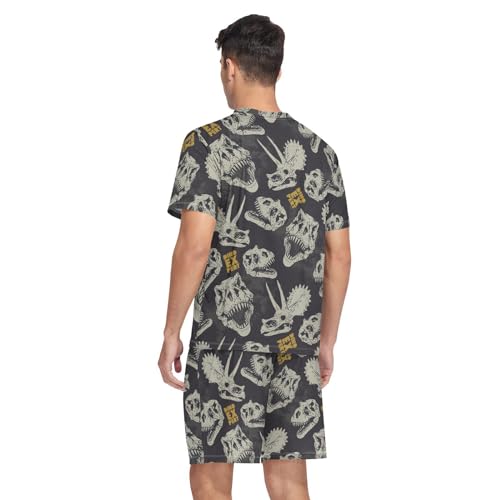Men's Short Sleeve Pajama Set Dinosaur Skull Summer Pjs Set 2 Piece Loungewear Sleepwear with Pockets2