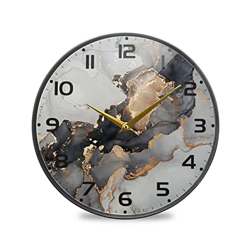Beeplus Black Marble Round Wall Clock Non Ticking 11.9 Inch Decorative Clock Art For Bedroom Living Room Kitchen School #TOP4