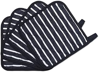 E.L EURO LINEN Pot Holders for Kitchen Pack of 4 - Heat Resistant Cotton Hot Pot Holder - 100% Cotton Cloth Pot Holders for Cooking Baking (Blue)