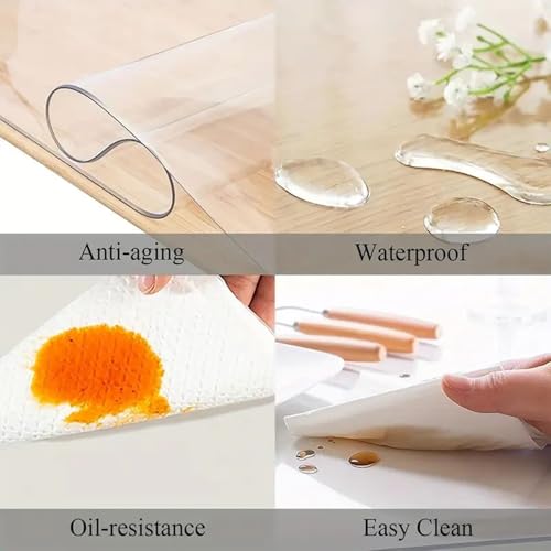 Protège Table Ronde PVC Transparent Élastique Imperméable Huile et Rayures