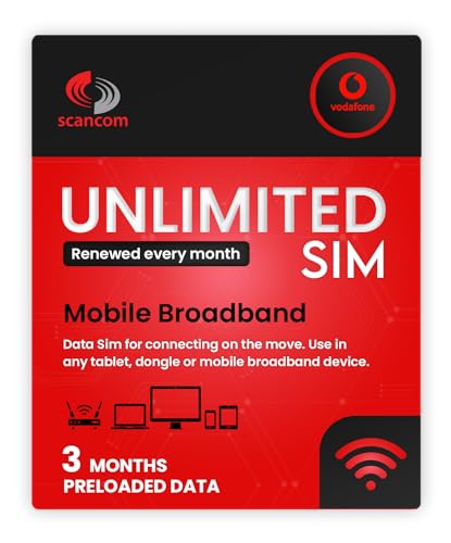 Vodafone Unlimited 5G Data SIM Perfecto para teléfonos desbloqueados, routers, tabletas y dongles Wifi - Activa en cualquier momento cuando recibas la SIM - Elige tu duración de datos (3 meses)