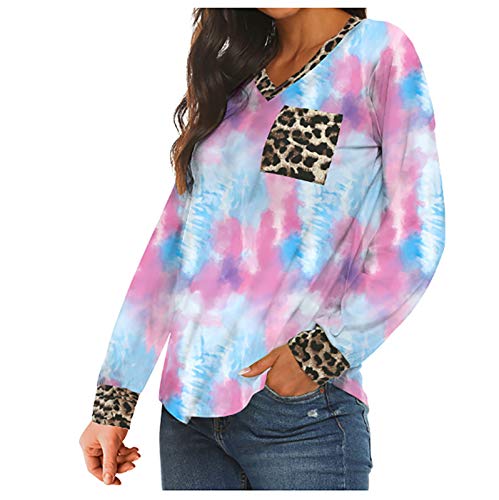 Camiseta feminina, moletons com gola redonda, camisas casuais de patchwork de leopardo, sexy, dégrad