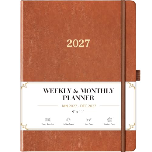 2027 Planner - Large Leather Planner, Jan 2027 - Dec 2027, 9" x 11"