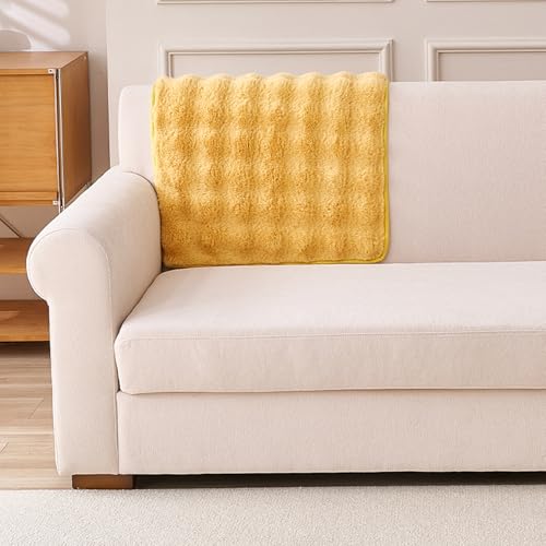 Image of HOKIPO 'FurHug' Premium Faux Rabbit Fur Anti-Slip Sofa Backrest Covers Mat | Honey Yellow (AR-6289-YLW)