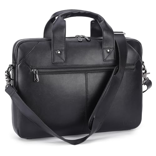 Masa Kawa Mens Leather Slim Briefcase for 16