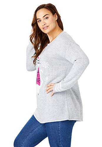 Woman Within Women's Plus Size Motif Sweater Pullover - 3X, Black Marled Cat #TOP3