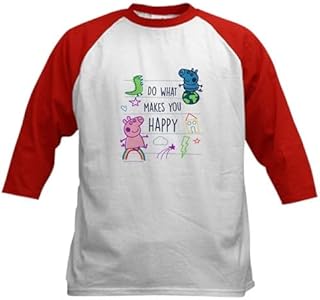 CafePress Peppa Pig What Makes You Happy Baseball Jersey Kids Cotton Baseball Jersey, 3/4 Raglan Sleeve Shirt Red/White