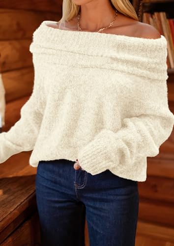 PRETTYGARDEN Women's Off The Shoulder Sweater Long Sleeve Tops 2025 Fall Loose Knit Pullover Sweaters Winter Clothes