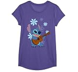 Girl's Lilo & Stitch Floral Ukulele Dance T-Shirt - Purple Berry - Medium