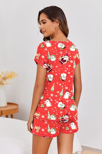 Image of Ekouaer Womens Pajama Sets 2 Piece Soft Short Sleeve Top and Shorts Sleepwear Round Neck Pjs Lounge Set with Pockets Red Christmas Small