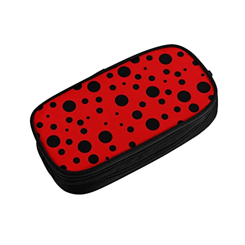 Image of YETTA YANG Ladybug Black And Red Polka Dot Pencil Box Case for Pen Holders Office Supplies Big Capacity large