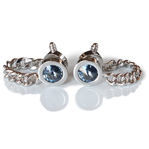 鎌倉カフス工房 チェーン付デニムブルースワロフスキーカフス cc031-b-49