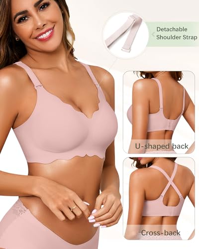 Image of Seamless Jelly Bras for Women No Underwire Push Up Bra Full Coverage V-Neck Wirefree Bralettes Soft T-Shirt Bra