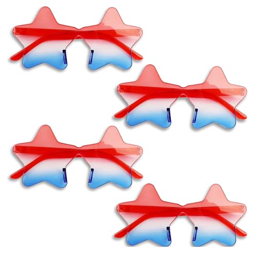 USA 4th of July Star Shaped Sunglasses Accessories, Red Blue and White Rimless Fun Sunglasses for Women Men Party Favors