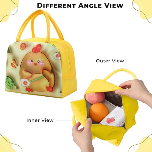 Image of Kraptick Compact & Stylish Design Printed Tiffin Bag for Children Insulated Lunch Bag for Kids Perfect Leakproof Keeps Hot and Cold Lunch Bag for School (Yellow Cute Chicken)