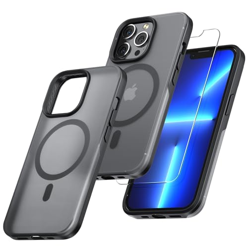 Image of TAURI for iPhone 13 Pro Max Case, Compatible with MagSafe, Matte Black | with Screen Protector, Not-Yellowing Military-Grade Protection, Shockproof Slim Magnetic Case for iPhone 13 ProMax