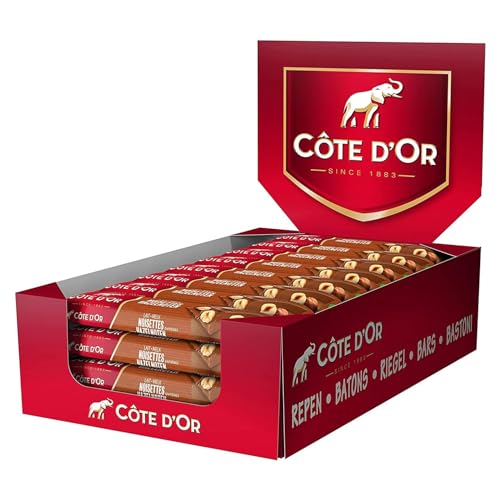 Côte d'Or - Bâton Chocolat au Lait et Noisettes Entières - Barres Chocolatées avec Cacao 100% Durable - Présentoir de 32 barres (45 g)