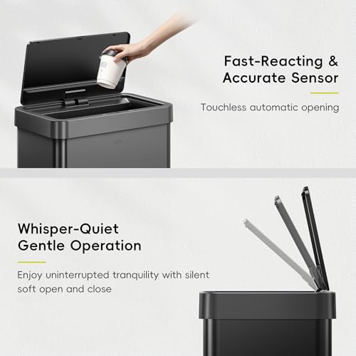 Image of EKO Mirage X 80 Liter / 21.1 Gallons Motion Sensor Trash Can or Recycling Bin, Automatic Large Kitchen Trash Can Touchless, Stainless Steel, Matte Black