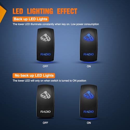 Image of Nilight Radio Rocker Switch Led Light Bar 5 Pin Laser On Off | SPST Switches 20A /12V 10A /24V Blue with Jumper Wires Set for Cars Trucks Boats ATVs UTVs RVs