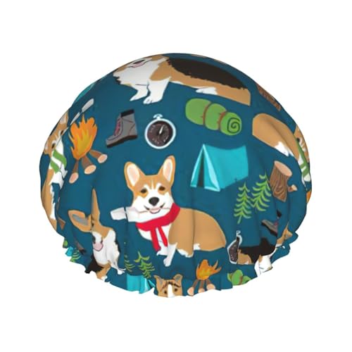 Gorro de ducha de doble capa con estampado de corgi, reutilizable, ligero, suave y ajustable para mujeres y hombres