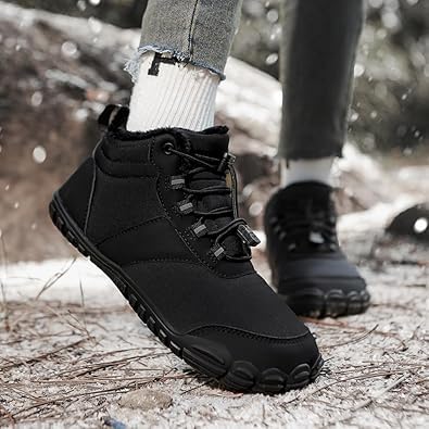 Image of Winter Footwear Barefoot Shoes Women Men Zero Drop Barefoot Hiking Boots Slip On Warm Waterproof Snow Boot Minimalist Wide Toe Ankle Booties Five Finger Hike Shoes Outdoor