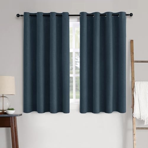 Image of MIULEE 100% Blackout Linen Textured Curtains for Bedroom Solid Thermal Insulated Navy Grommet Room Darkening Curtains & Drapes Luxury Decor for Living Room 52 x 45 Inch (2 Panels)