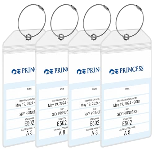 Princess Cruise Luggage Tag Holders [4 Pack] – Waterproof, Durable Plastic with Steel Loops – Fits All Princess Ships by AnchorsUp - Main Image