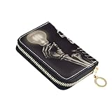 WELLDAY Skeleton Light Bulb Credit Card Holder Leather Zipper Minimalist Card Holder Wallet - RFID Blocking Small Card Case with Coin Pouch