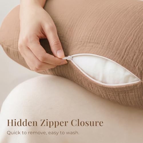 Image of Konssy 2-Pack Muslin Nursing Pillow Covers, Cream Soft Slipcover for Baby | Covers Only, 100% Cotton, Hidden Zipper, Washable, Breastfeeding Pillows Covers for Newborn Boys & Girls, (Brown,cream)