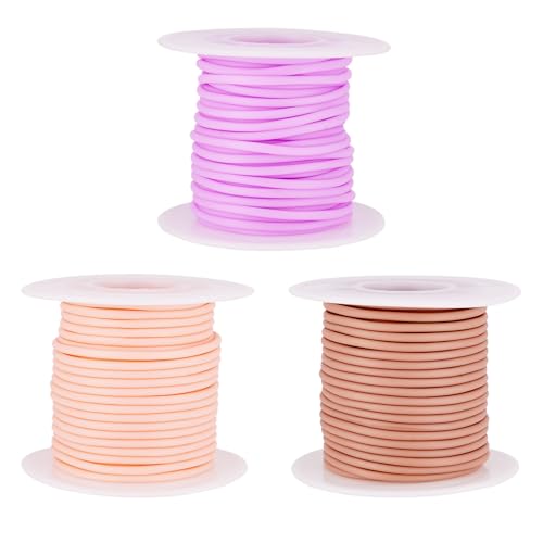 Bestewelry 2 mm Hollow Pipe Tubuing Rubber Cord 3 Rolls Round Tube Cords Strings for Memory Wire Necklace Bracelet Knitting Jewelry Making Decoration