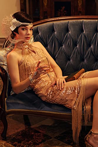 BABEYOND 1920s Flapper Dress Long Fringed Gatsby Dress Vintage Art Deco Dress3