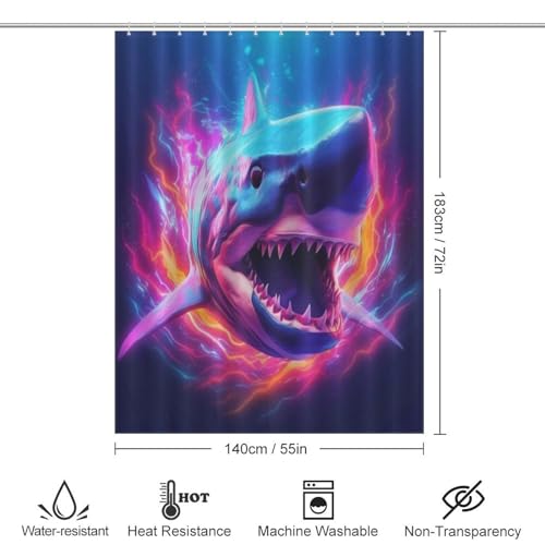 Rideau baignoire requin lavable en machine avec 12 oeillets