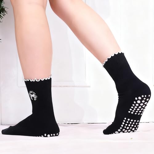 Image of Pilates Grip Yoga Socks For Women Barre Socks Cute Athletic Non Slip Sock | Soft cotton, breathable Non-slip grip sole Ruffle embroidery design For pilates barre yoga Cute women's gift
