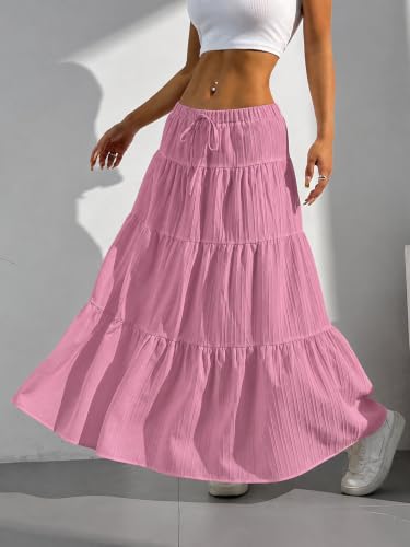 Image of Jawdrobe Women's Georgette Ruffle Hem Long Flared Skirt Lightweight Soft Fabric| High-Waisted Ruffled Maxi Plain and Pleated Skirt