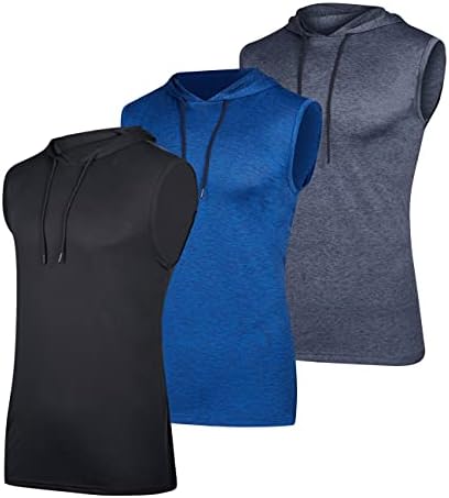 3 Pack: Men’s Big & Tall King Size Heavyweight Dry Fit Moisture Wicking Hooded Tank Top Active Athletic Hoodie Pullover Sweatshirt Workout Running Fitness Gym Sport Casual Sweatshirt Top - Set 3, 4XLT