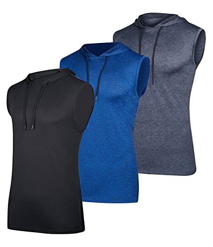 3 Pack: Men’s Big & Tall King Size Heavyweight Dry Fit Moisture Wicking Hooded Tank Top Active Athletic Hoodie Pullover Sweatshirt Workout Running Fitness Gym Sport Casual Sweatshirt Top - Set 3, 4Xlt #TOP2