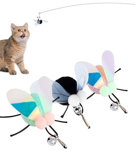GHOSTCAT 猫じゃらし 猫 おもちゃ 昆虫 虫 ４点セット 鈴付き ねこじゃらし キラキラ 頑丈 釣り竿 ワイヤー 一人遊びおもちゃ ストレス解消 運動不足対策 頑丈 安全な素材 歯磨き ペット用品