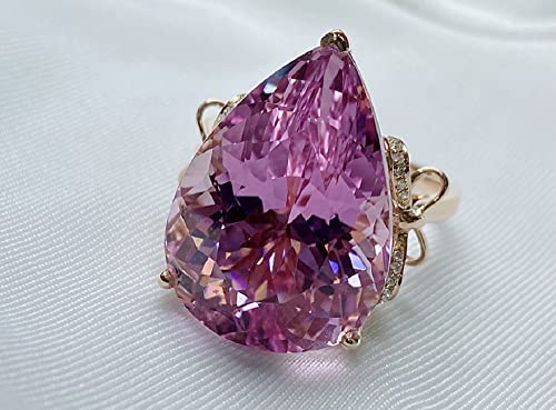 925 Sterling Silver Women's Jewelry Pear Shaped Bow Pink Gemstone Ring Exaggerated Large Pear Shaped Zircon Opening Adjustable 18K Rose Gold Plated Women's Wedding Bridal Ring 659 (adjustable opening)3