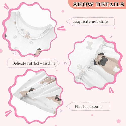 ZZKKO Pug Dogs Girls Dresses Casual Toddler Summer Dresses Outfits for Little Kids 2T-8Y3