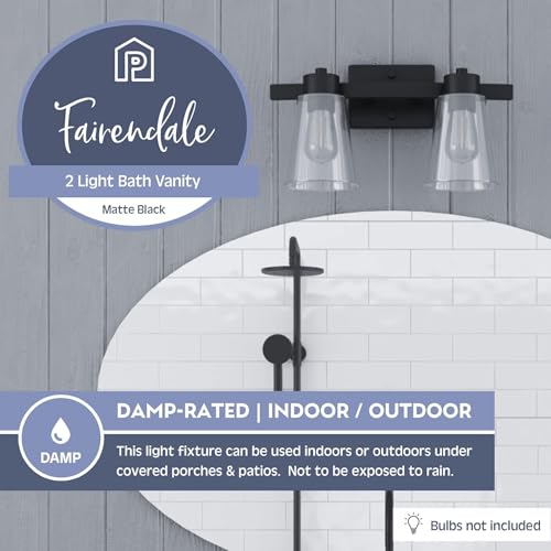 Image of Prominence Home Fairendale 2 Light Matte Black Bathroom Vanity Light with Clear Glass