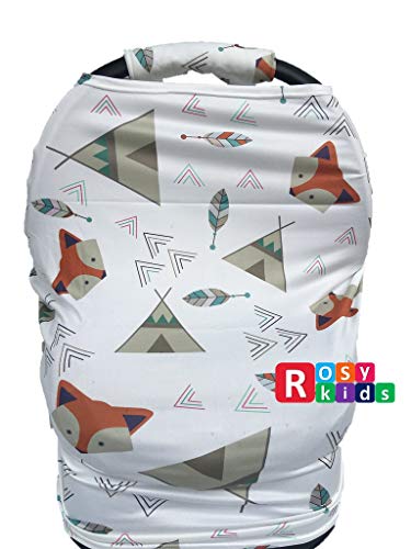 Image of Rosy Kids Stretchy Infant Car Seat Canopy Cover, Jersey Car Seat Cover Elastic Nursing Scarf Privacy Cover with Matching Car Seat Handle Cover and Baby Hat, Color31JY14