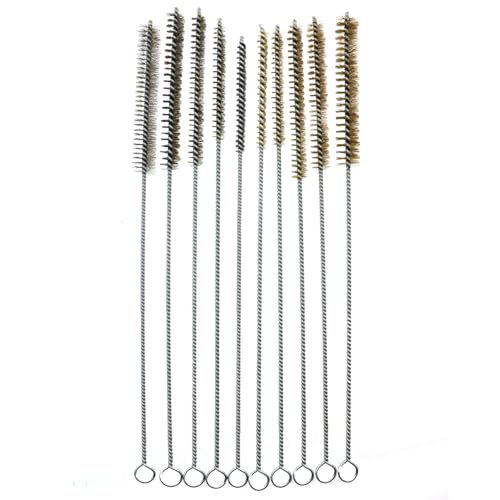 Caishun 10PCS Pipe Cleaning Brush Set 12in Silver Stainless Steel Wire Copper Wire Brush Dusting Rust Removal Sanding Polishing Deburring Used for Pipes Air Cylinders Tight Spaces Brushes