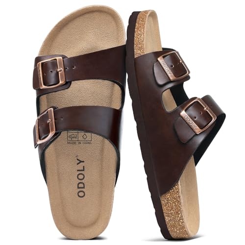 ODOLY Men's Cork Footbed Slide Sandal, Arch Support Summer